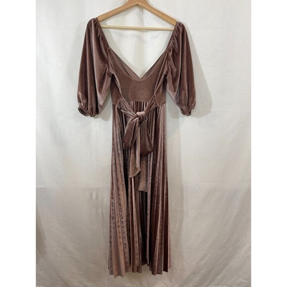 ASOS Maternity Dress Women 8 Velvet Pleat Midi Dusky Pink Holiday Fall Mauve - Picture 7 of 10